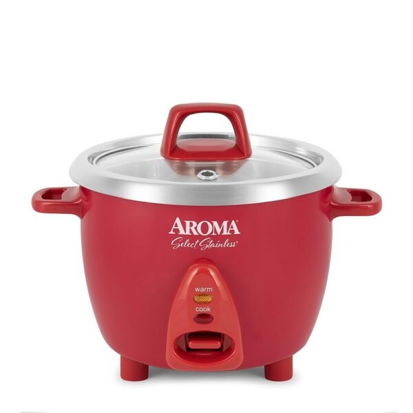 Aroma Housewares Select Stainless Rice Cooker & Warmer with Uncoated Inner Pot, 6-Cup(cooked)/ 1.2Qt, ARC-753SGR, Red Aroma Housewares Select Stainless Rice Cooker & Warmer with Uncoated Inner Pot, 6-Cup(cooked)/ 1.2Qt, ARC-753SGR, Red