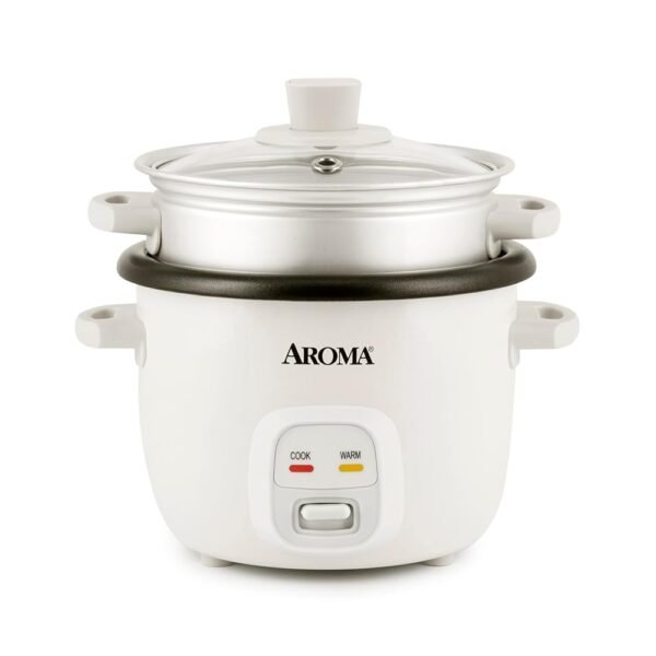 AROMA® Rice Cooker, 2-Cup (Uncooked) / 4-Cup (Cooked), Steamer, Grain Cooker, Soup Maker, Oatmeal Cooker, Auto Keep Warm, 1 Qt, White, ARC-302-1NG