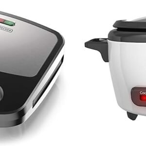 Black+Decker 3-in-1 WM2000SD 3-in-1 Waffle, Grill & Sandwich Maker, Compact Design, Black/Silver & Rice Cooker 3 Cups Cooked (1.5 Cups Uncooked) with Steaming Basket, Removable... Black+Decker 3-in-1 WM2000SD 3-in-1 Waffle, Grill & Sandwich Maker, Compact Design, Black/Silver & Rice Cooker 3 Cups Cooked (1.5 Cups Uncooked) with Steaming Basket, Removable...