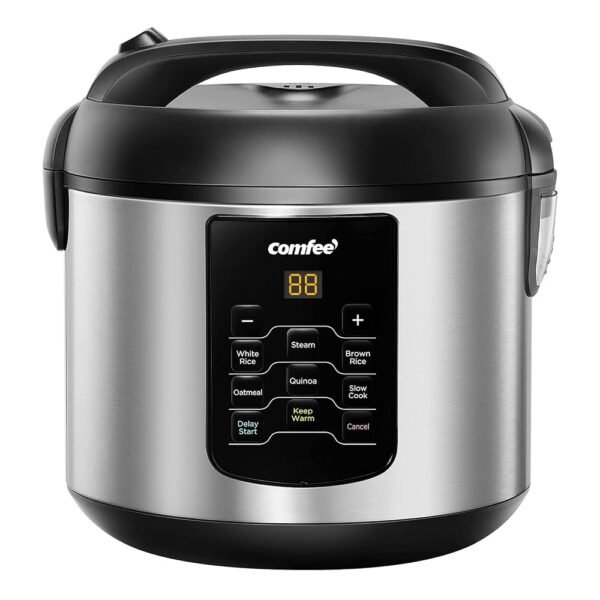 COMFEE' Compact Rice Cooker, 6-in-1 Stainless Steel Multi Cooker, Slow Cooker, Steamer, Saute, and Warmer, 2 QT, 8 Cups Cooked(4 Cups Uncooked), Brown Rice, Quinoa and Oatmeal,...