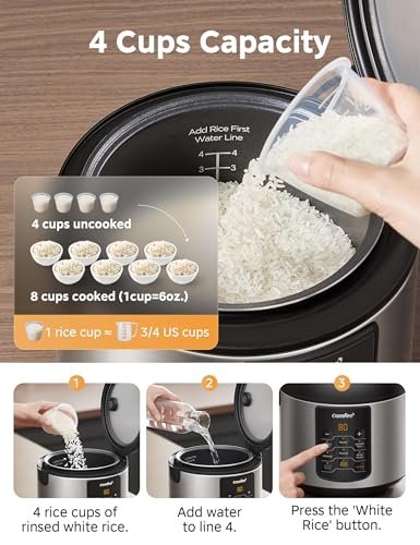 COMFEE' Compact Rice Cooker Review Multifunctional 6-in-1 Stainless Steel Cooker for Small Meals