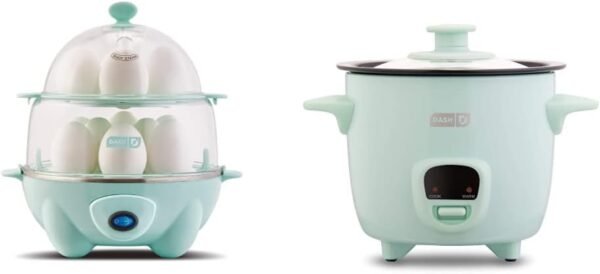 Dash Deluxe Rapid Egg Cooker, Aqua & DRCM200GBAQ04 Mini Rice Cooker Steamer with Removable Nonstick Pot, Keep Warm Function & Recipe Guide, Aqua