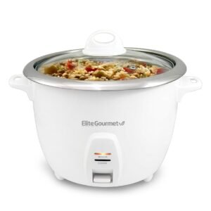 Elite Gourmet ERC-2010 Electric Rice Cooker with Stainless Steel Inner Pot Makes Soups, Stews, Grains, Cereals, Keep Warm Feature, 10 Cups Cooked, White Elite Gourmet ERC-2010 Electric Rice Cooker with Stainless Steel Inner Pot Makes Soups, Stews, Grains, Cereals, Keep Warm Feature, 10 Cups Cooked, White