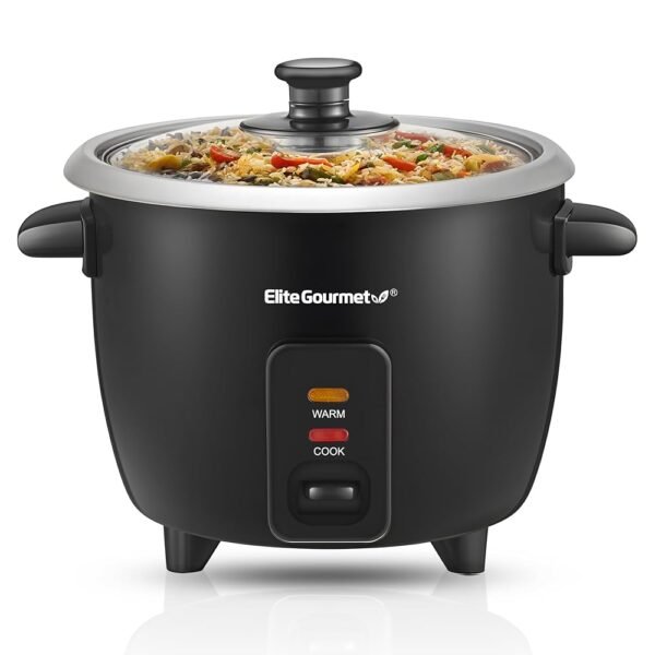 Elite Gourmet ERC003B Electric Rice Cooker with Automatic Keep Warm Makes Soups, Stews, Grains, Hot Cereals, 6 Cups Cooked (3 Cups Uncooked), Black Elite Gourmet ERC003B Electric Rice Cooker with Automatic Keep Warm Makes Soups, Stews, Grains, Hot Cereals, 6 Cups Cooked (3 Cups Uncooked), Black