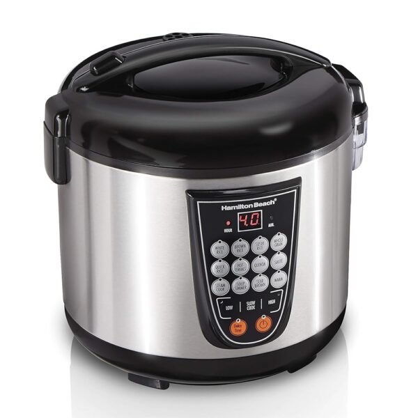 Hamilton Beach Digital Programmable Rice and Slow Cooker & Food Steamer, 20 Cups Cooked (10 Cups Uncooked), 14 Pre-Programmed Settings for Sear Sauté, Hot Cereal, Soup, Nonstick... Hamilton Beach Digital Programmable Rice and Slow Cooker & Food Steamer, 20 Cups Cooked (10 Cups Uncooked), 14 Pre-Programmed Settings for Sear Sauté, Hot Cereal, Soup, Nonstick...
