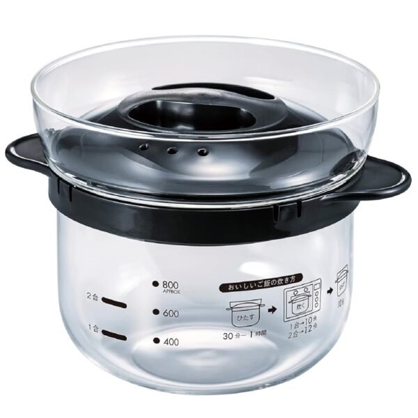 HARIO XRCN-2-B Glass Microwave Rice Pot, 1 to 2 Cups, For Microwaves, Black, 1 to 2 Cups, Made in Japan