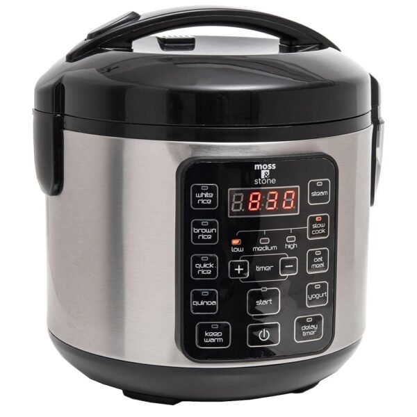 Moss & Stone - Small Digital Electric Rice Cooker, 4-8 Cups, 10 Preset Settings, Brown and White Rice Steamer, Slow Cooker with Steamer for Vegetables, Pot Moss & Stone - Small Digital Electric Rice Cooker, 4-8 Cups, 10 Preset Settings, Brown and White Rice Steamer, Slow Cooker with Steamer for Vegetables, Pot