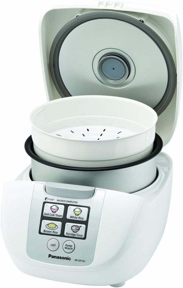 Panasonic 5 Cup (Uncooked) Rice Cooker with Fuzzy Logic and One-Touch Cooking for Brown Rice, White Rice, and Porridge or Soup – 1.0 Liter – SR-DF101 (White) Panasonic 5 Cup (Uncooked) Rice Cooker with Fuzzy Logic and One-Touch Cooking for Brown Rice, White Rice, and Porridge or Soup – 1.0 Liter – SR-DF101 (White)