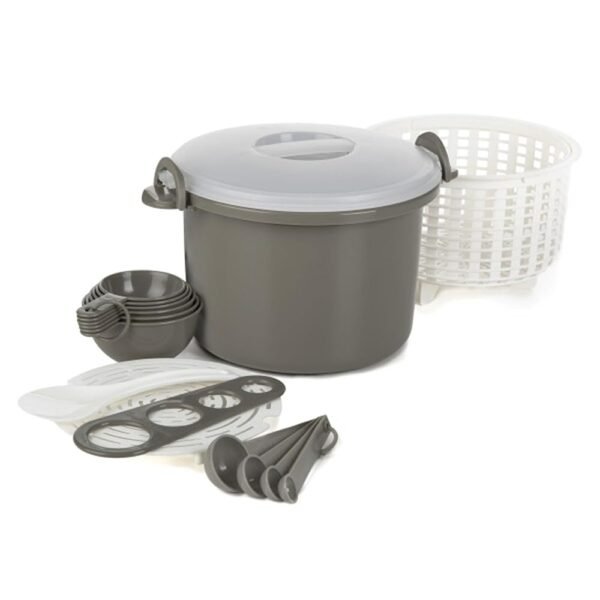 Prep Solutions by Progressive Microwaveable Rice and Pasta Cooker-17 Piece Set Includes Measuring Spoons and Cups, Rice Paddle, Steaming Insert, Pasta Measurer and Locking... Prep Solutions by Progressive Microwaveable Rice and Pasta Cooker-17 Piece Set Includes Measuring Spoons and Cups, Rice Paddle, Steaming Insert, Pasta Measurer and Locking...
