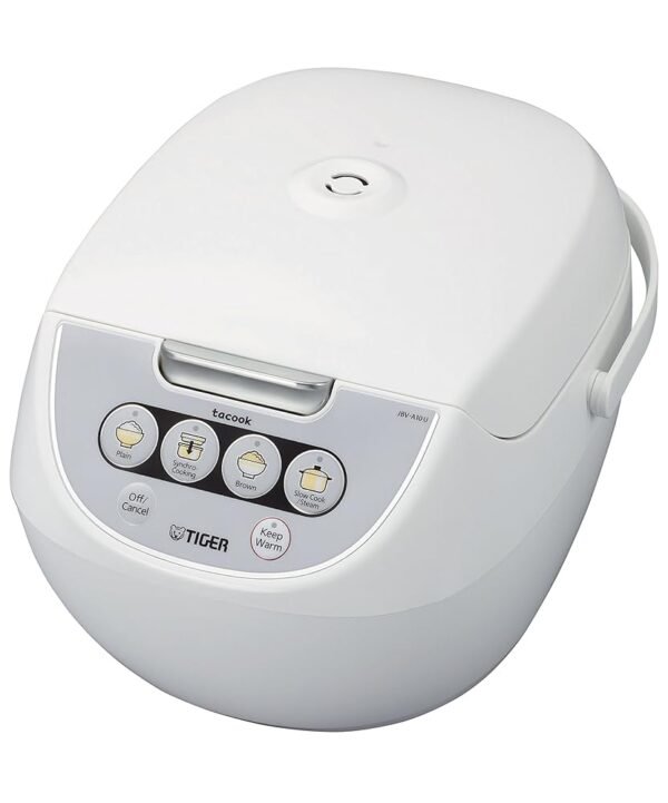 TIGER JBV-A10U 5.5-Cup (Uncooked) Micom Rice Cooker and Warmer with Tacook Food Steamer Cooking Tray Technology, White