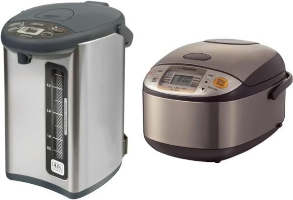 Zojirushi Micom Water Boiler & Warmer (135 oz) and Zojirushi Micom Rice Cooker and Warmer (1.0 Liter), Stainless Steel